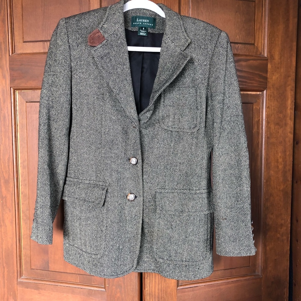 LAUREN RALPH LAUREN HOUNDSTOOTH 100% WOOL BLAZER 6